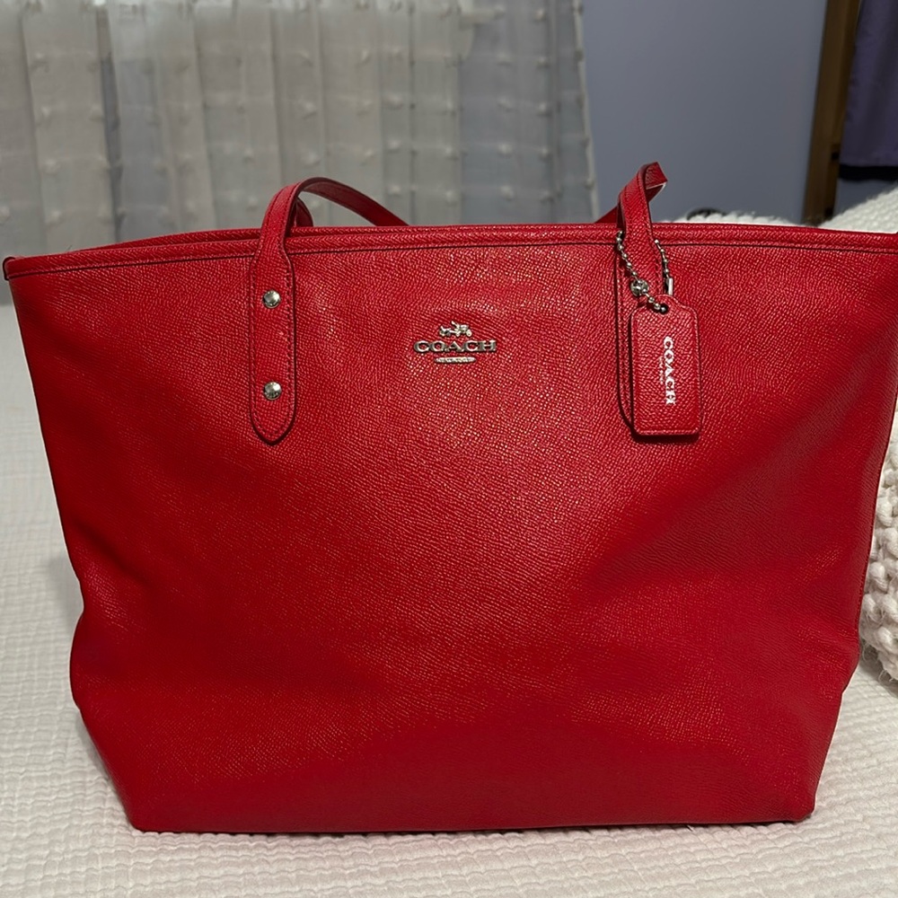 Red leather Coach tote bag